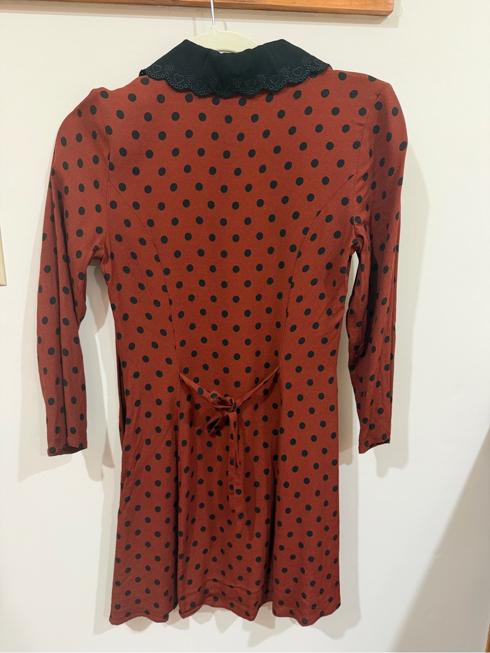 Reformation Brown Polka Dot Mini Dress with Black Scallop Collar - Picture 5 of 7